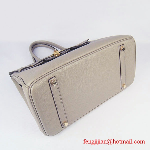 Hermes 35cm Embossed Veins Bag Grey Gold Hardware 6089